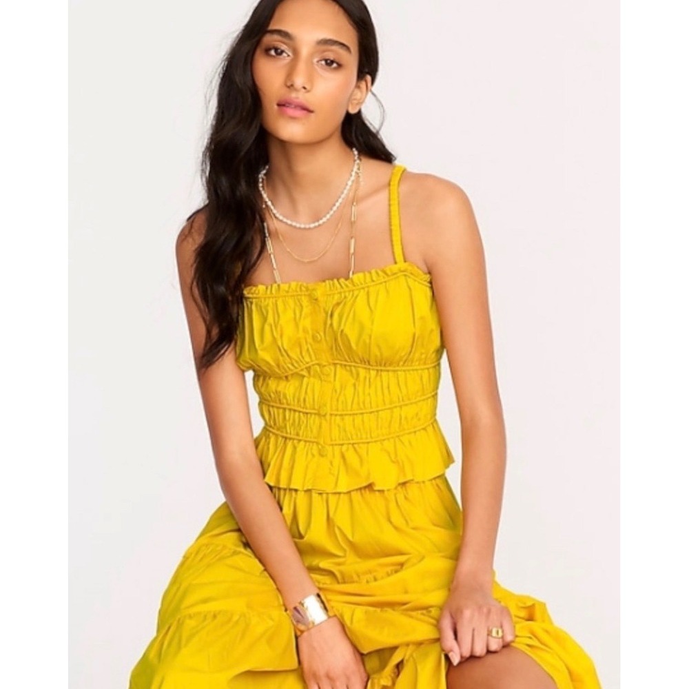 J. Crew Cropped Cotton Smocked Sleeveless Stretch Ruffle Tank Top Yellow X-Small